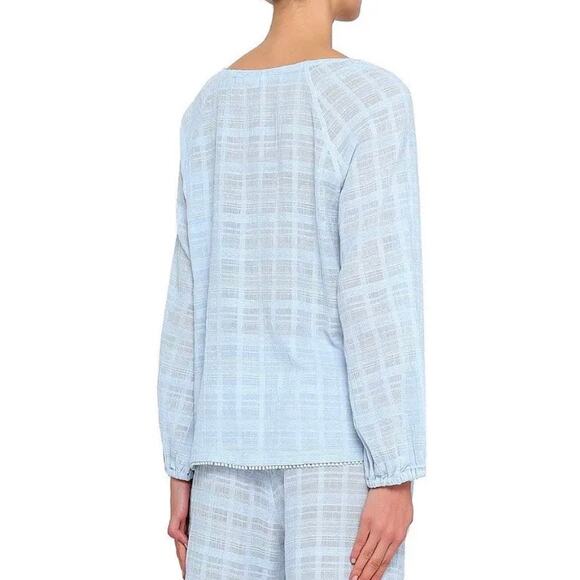 SKIN WORLDWIDE Textured Cotton Gauze Pajama Top Womens 2 Medium Light Blue NEW - Picture 2 of 16